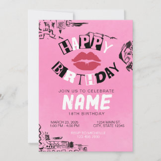 Filles moyennes rose heureux Invitation d'annivers