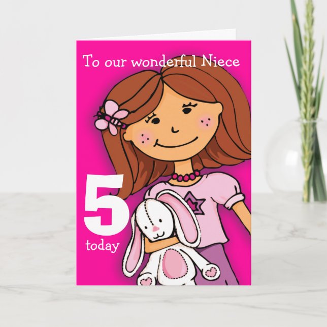 Filles nièce 5e anniversaire carte fille coudées r (Devant)