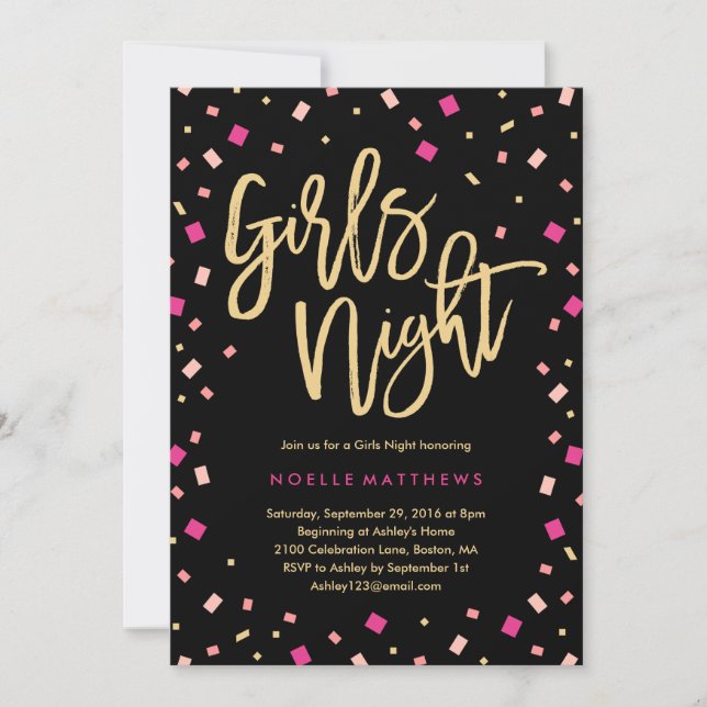 Filles Nuit Confetti Bachelorette Invitation (Devant)