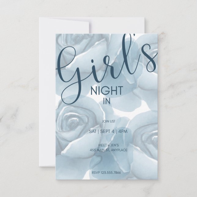 Filles Nuit Dans | Aquarelle bleue Invitation flor (Devant)