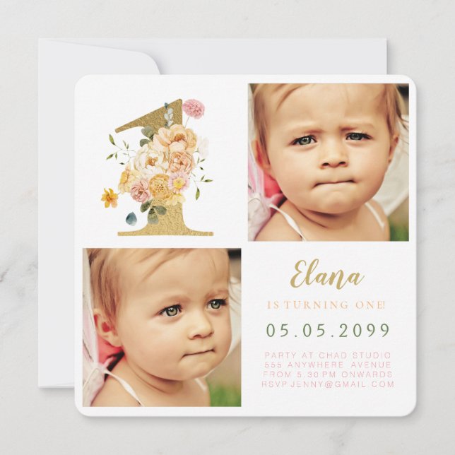 Filles Numéro 1 1er Anniversaire Année Cartes phot (Devant)