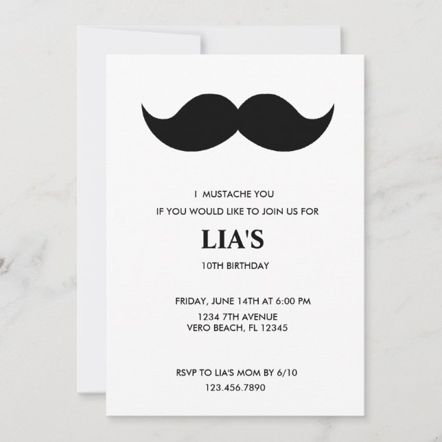 Filles ou garçons Moustache Invitation fête d'anni (Devant)