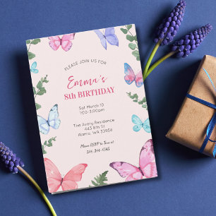 Filles papillon rose Invitation de fête d'annivers