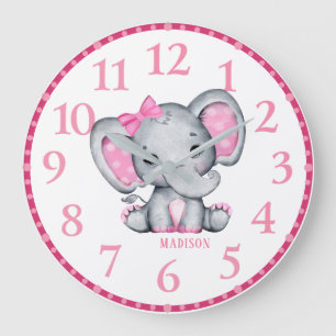 Filles Personnalisées Élephant Rose Horloge murale