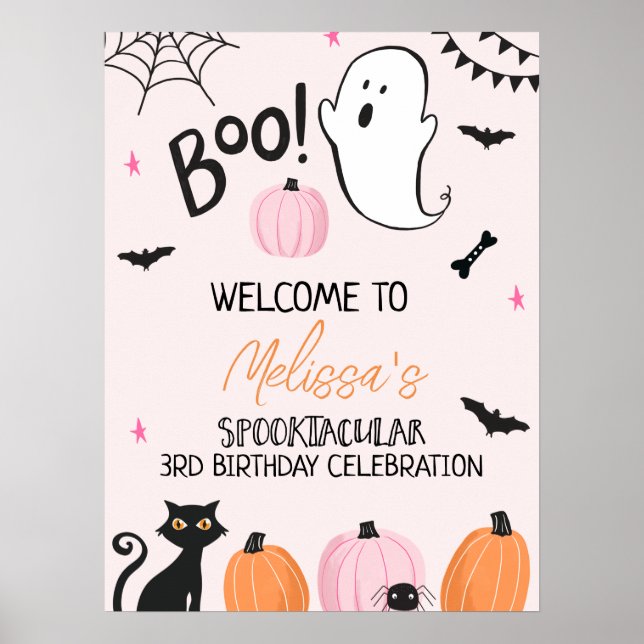 Filles Pink Boo Halloween Affiche de bienvenue d'a (Devant)