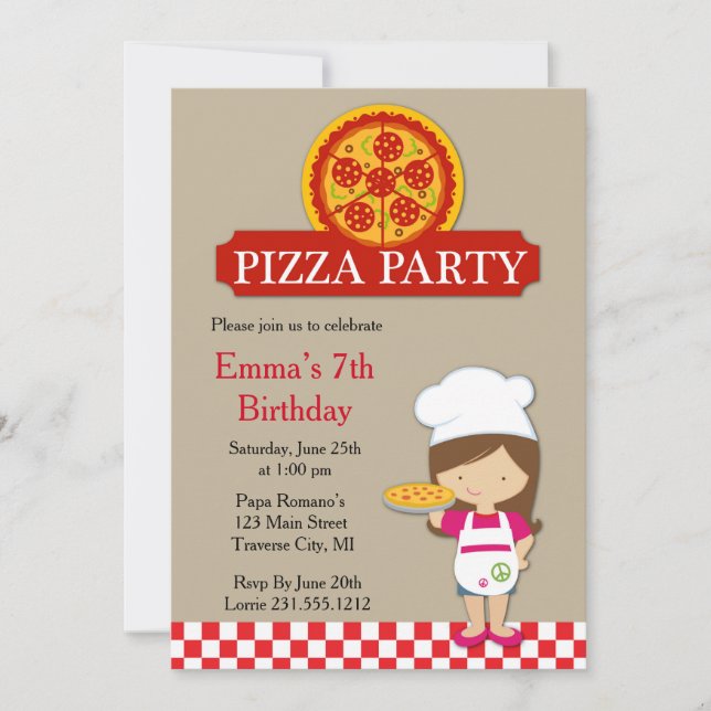 Filles Pizza fête Anniversaire Invitation (Devant)