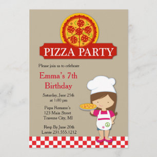 Filles Pizza fête Anniversaire Invitation