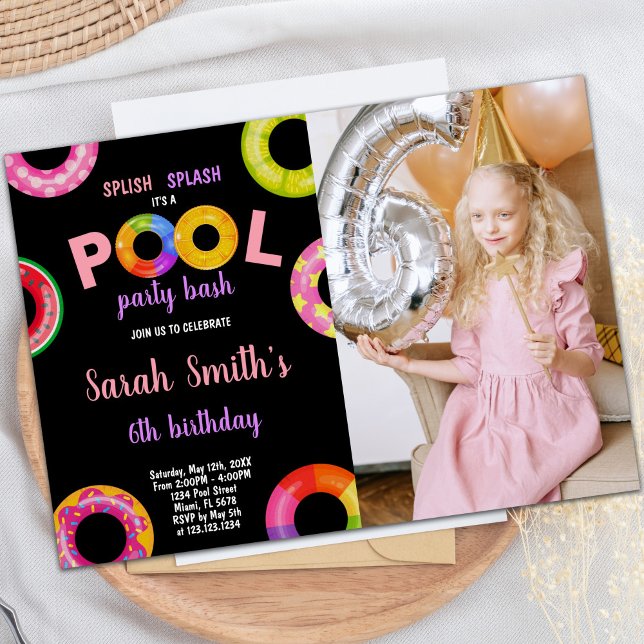 Filles Pool Invitations d'anniversaire avec photo (Girls Pool Birthday Invitations with photo)