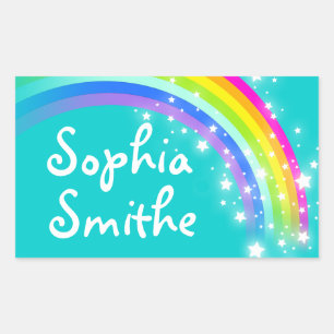 Filles rainbow nom turquoise id étiquette autocoll