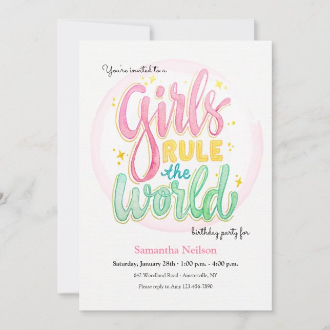 Filles Règle Anniversaire Fête Invitation (Devant)