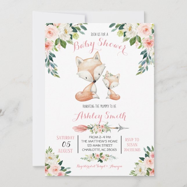 Filles Renard des bois Bébé Douche Invitations (Devant)
