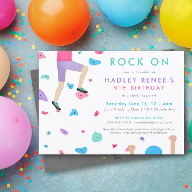 Filles Rock Escalade Anniversaire Fête Invitation (Créateur téléchargé)