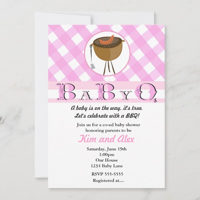 Filles roses Baby shower BBQ BabyQ Été Invitation (Devant)