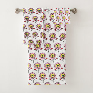 Filles roses mignonnes de motif de fleurs