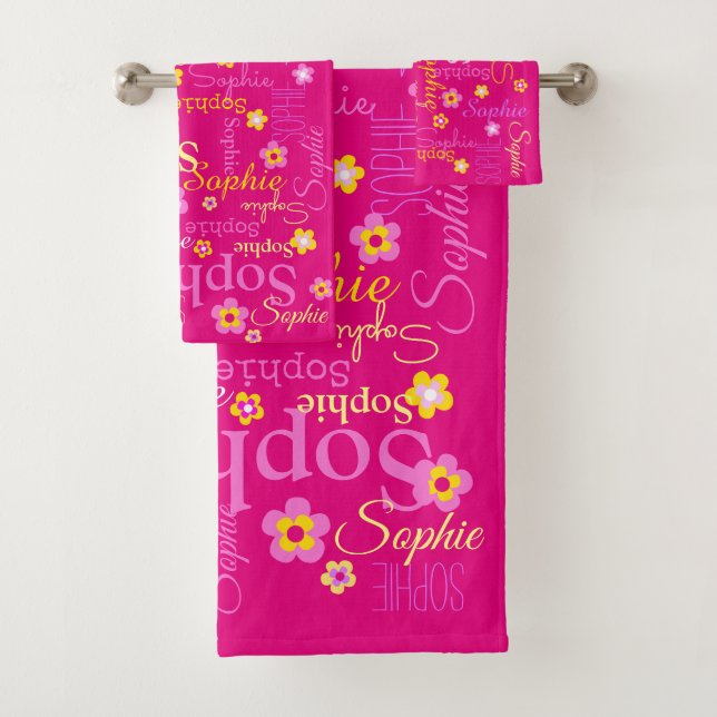 Filles roses nom floral graphique serviettes Sophi (En situation)