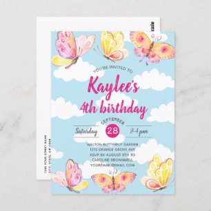 Filles roses Papillon Anniversaire Invitation