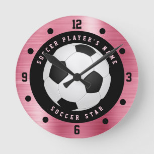 Filles roses Personnalisées Football Ball Horloge 