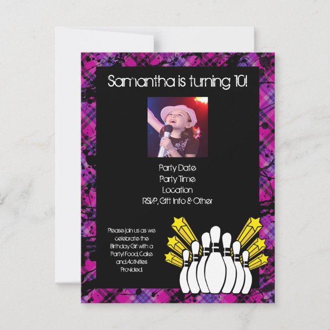 Filles roses Photo Bowling Party Invitation (Devant)