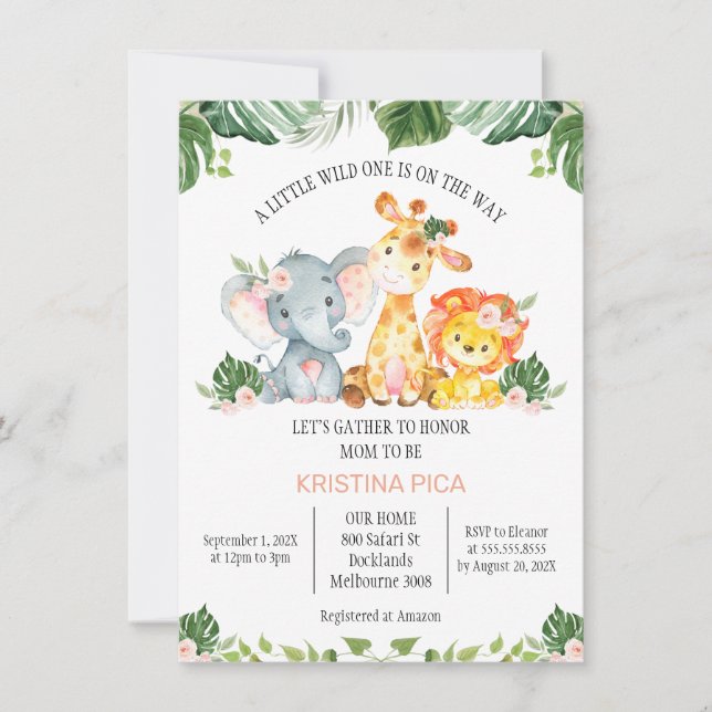 Filles Safari verdure Baby shower Invitation (Devant)