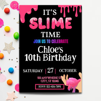 Filles Slime Invitation d'anniversaire