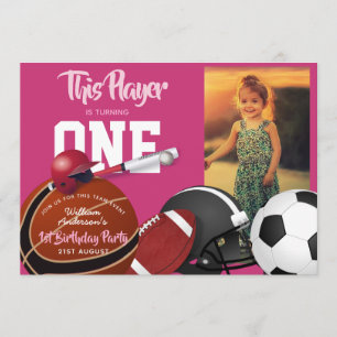 Filles Sports 1er anniversaire Baseball Invitation