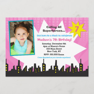 Filles Superhero Photo Invitations à la fête d'ann
