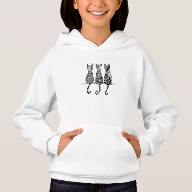 Filles Sweat - shirt à capuche avec trois chats no (Devant)