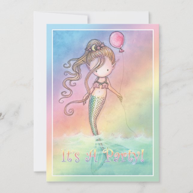 Filles Sweet Mermaid Invitations de fête d'anniver (Devant)