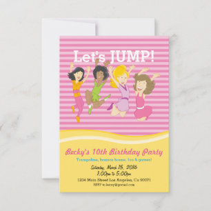 Filles Trampoline Anniversaire Fête Invitation