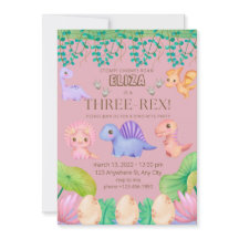 Filles Trois Rex Troisième Anniversaire Invitation
