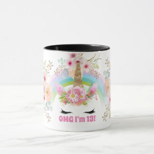 Filles UNICORN 13e Anniversaire Mug Personnalisabl