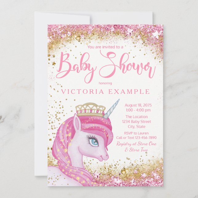 Filles Unicorn Baby Shower Invitations (Devant)
