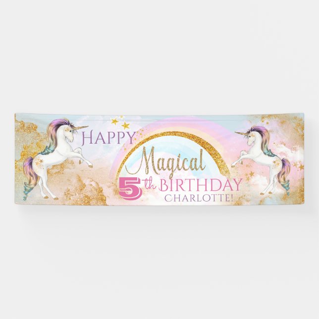 Filles Unicorn Bannières de fête d'anniversaire (Horizontal)