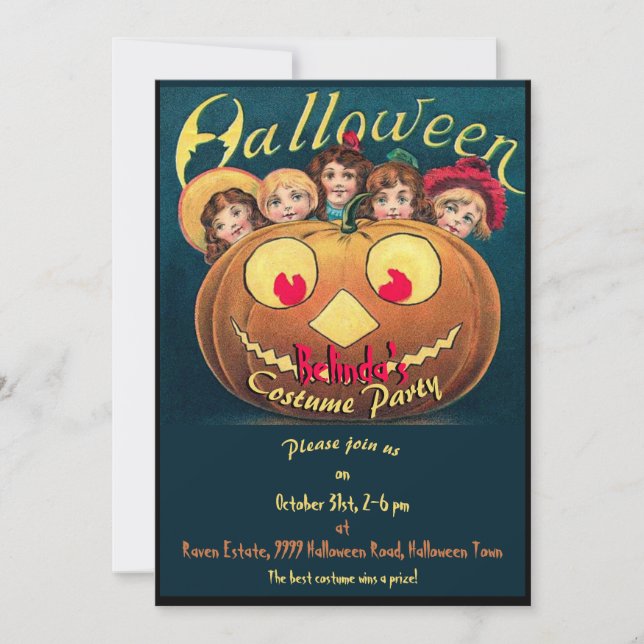 Filles vintages en Citrouille Invitation Halloween (Devant)