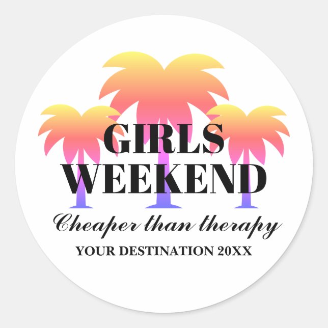 Filles week-end palmiers tropicaux Sticker rond (Devant)