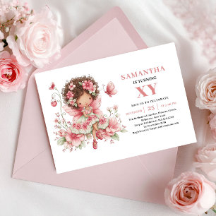 Fillette fée mignonne Invitation Fleurs roses pour