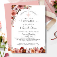 Fillette Première Communion Invitation Fleurie Ros