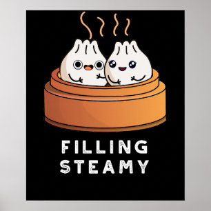 Filling Steamy Funny Dimsum Bao Pun Dark BG Poster
