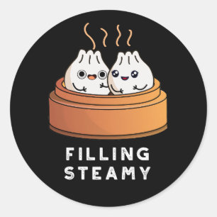 Filling Steamy Funny Dimsum Bao Pun Dark BG Runder Aufkleber