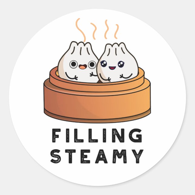 Filling Steamy Funny Dimsum Bao Pun Runder Aufkleber (Vorderseite)