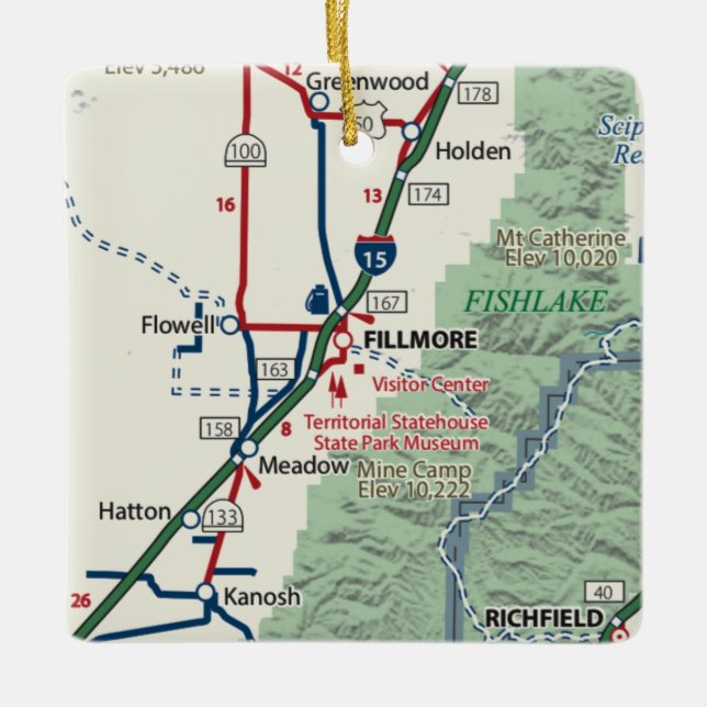 Fillmore Utah Karte Keramikornament (Vorderseite)