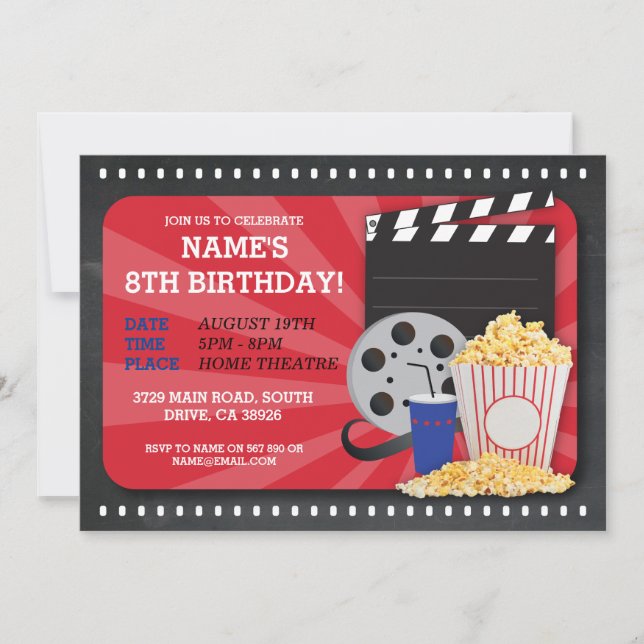 Film de nuit Cinéma Anniversaire Fête Invitation (Devant)
