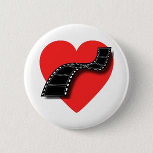 Film-Liebhaber mit rotem Herzen und Film-Streifen Button