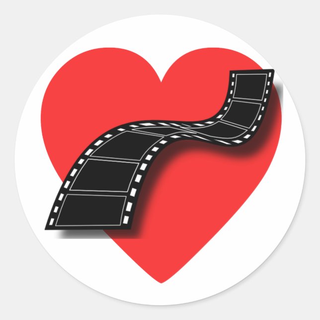 Film Lover mit rotem Herz und Filmstreifen Runder Aufkleber (Vorderseite)