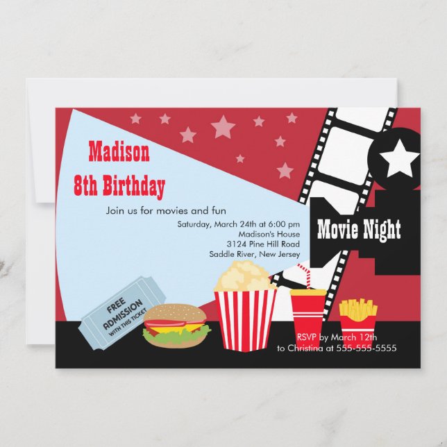 Film-NachtKindergeburtstag-Party Einladung (Vorderseite)