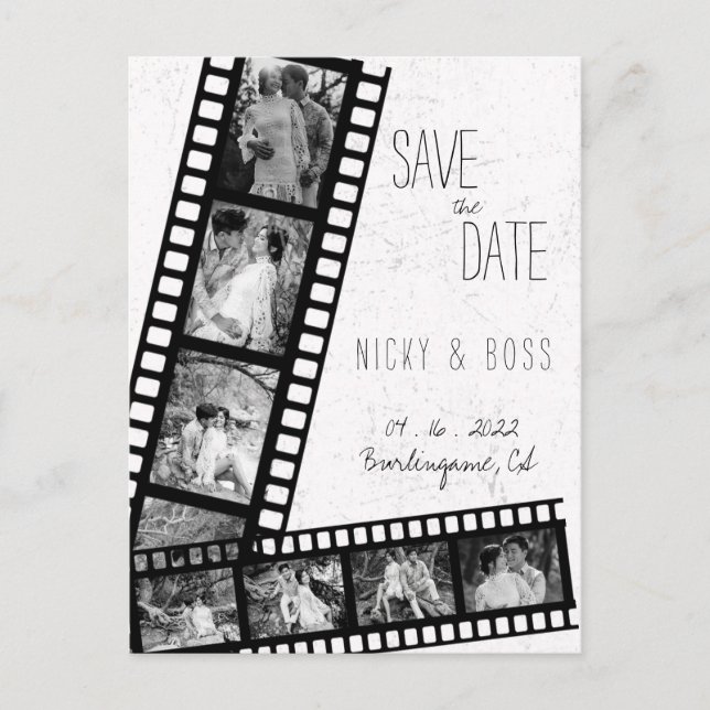 Film Rustikales modernes Foto Save the Date Postka Postkarte (Vorderseite)