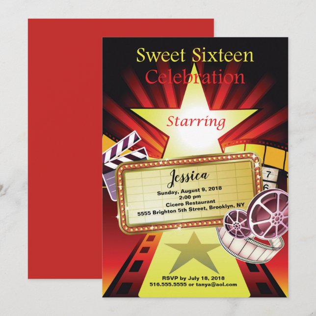 Film Thème Sweet 16 Invitation (Devant / Derrière)