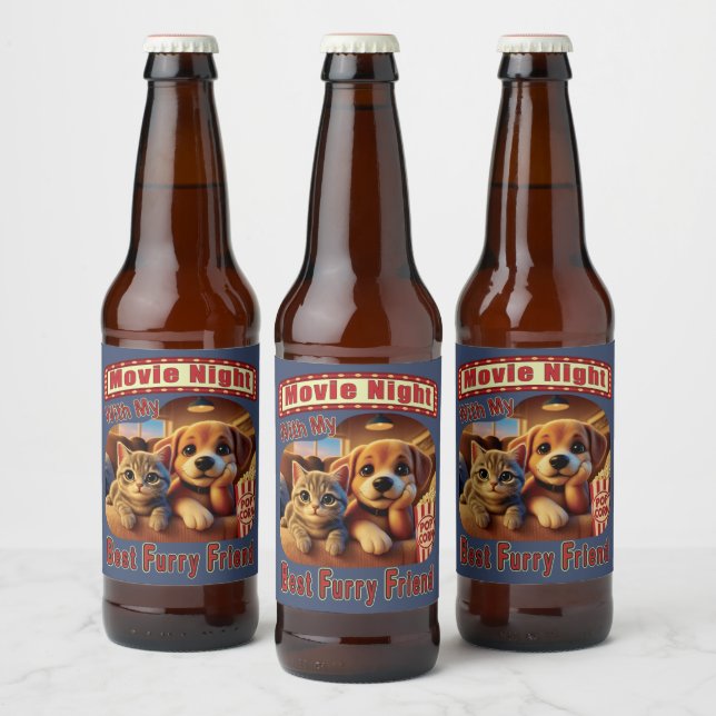 Filmabend - Beste Furry Friend - Niedliche Katze & Bierflaschenetikett (Flaschen)