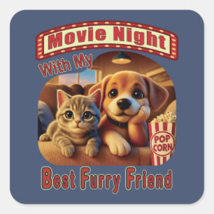 Filmabend - Beste Furry Friend - Niedliche Katze & Quadratischer Aufkleber
