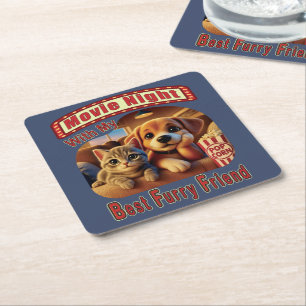 Filmabend - Beste Furry Friend - Niedliche Katze & Rechteckiger Pappuntersetzer